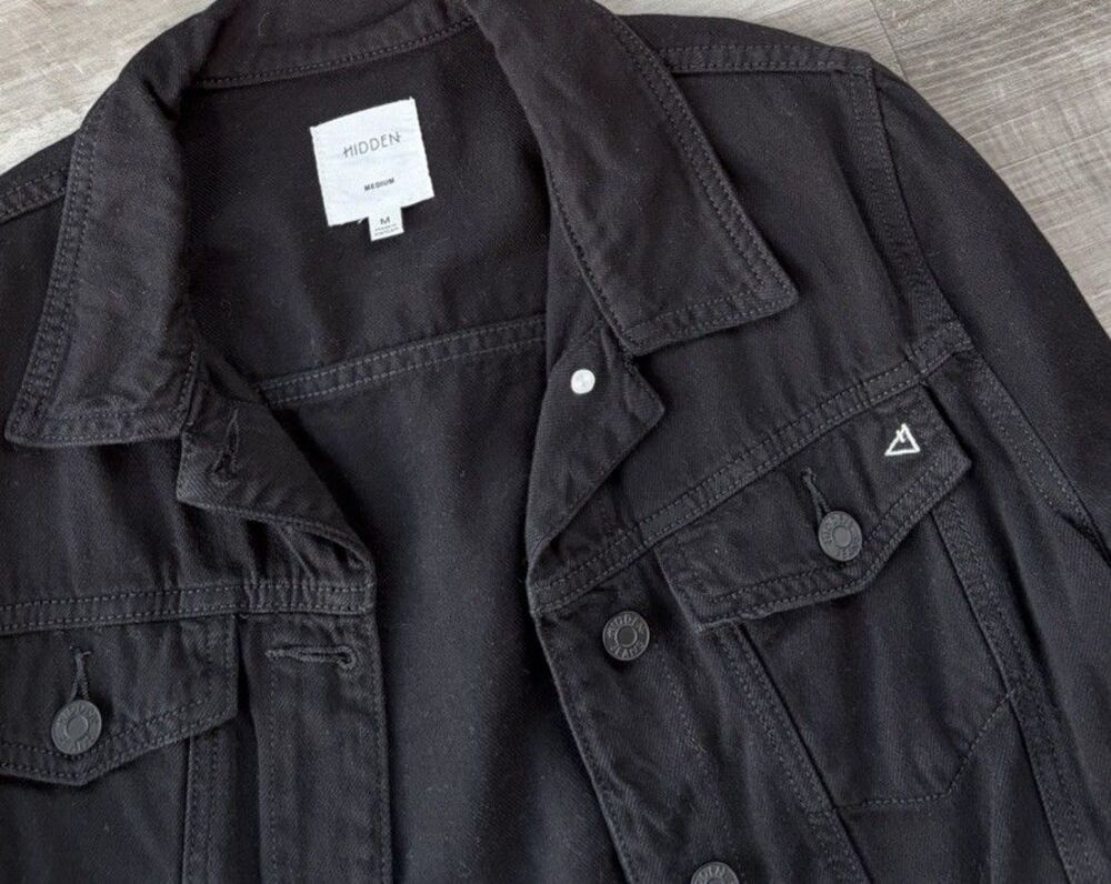 HIDDEN Black Denim Jean Jacket Size M Raw Hem - Picture 4 of 6